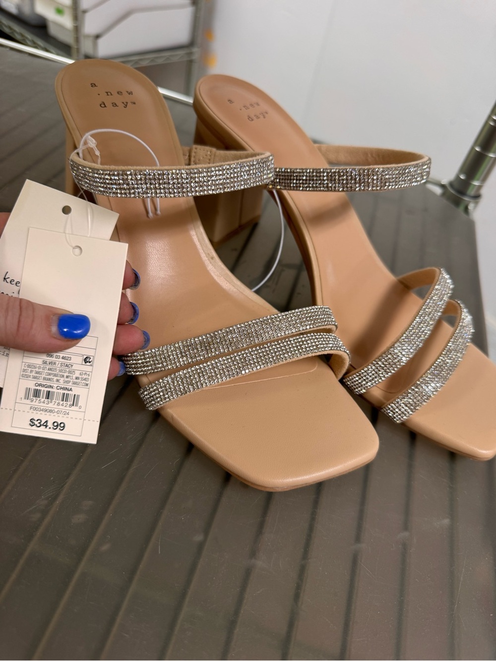 a new day Tan Rhinestone Triple Strap Block Heel Sandals - Picture 2 of 4